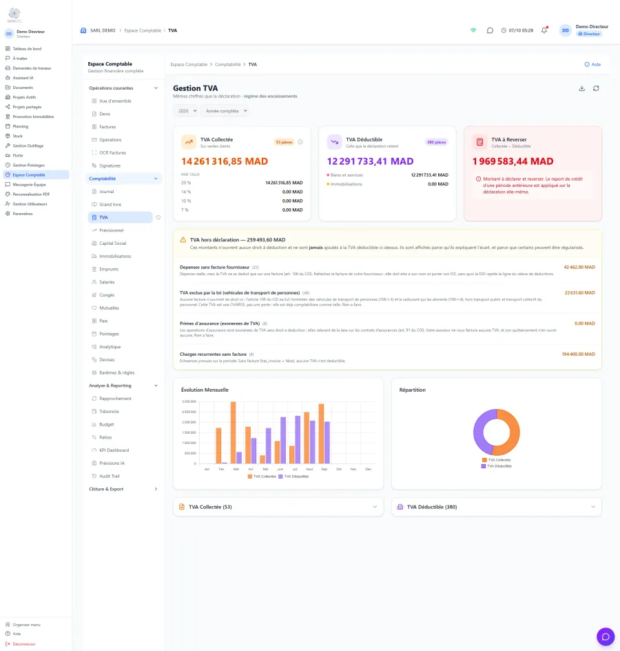 Gestion BTP — TVA multi-taux et déclaration